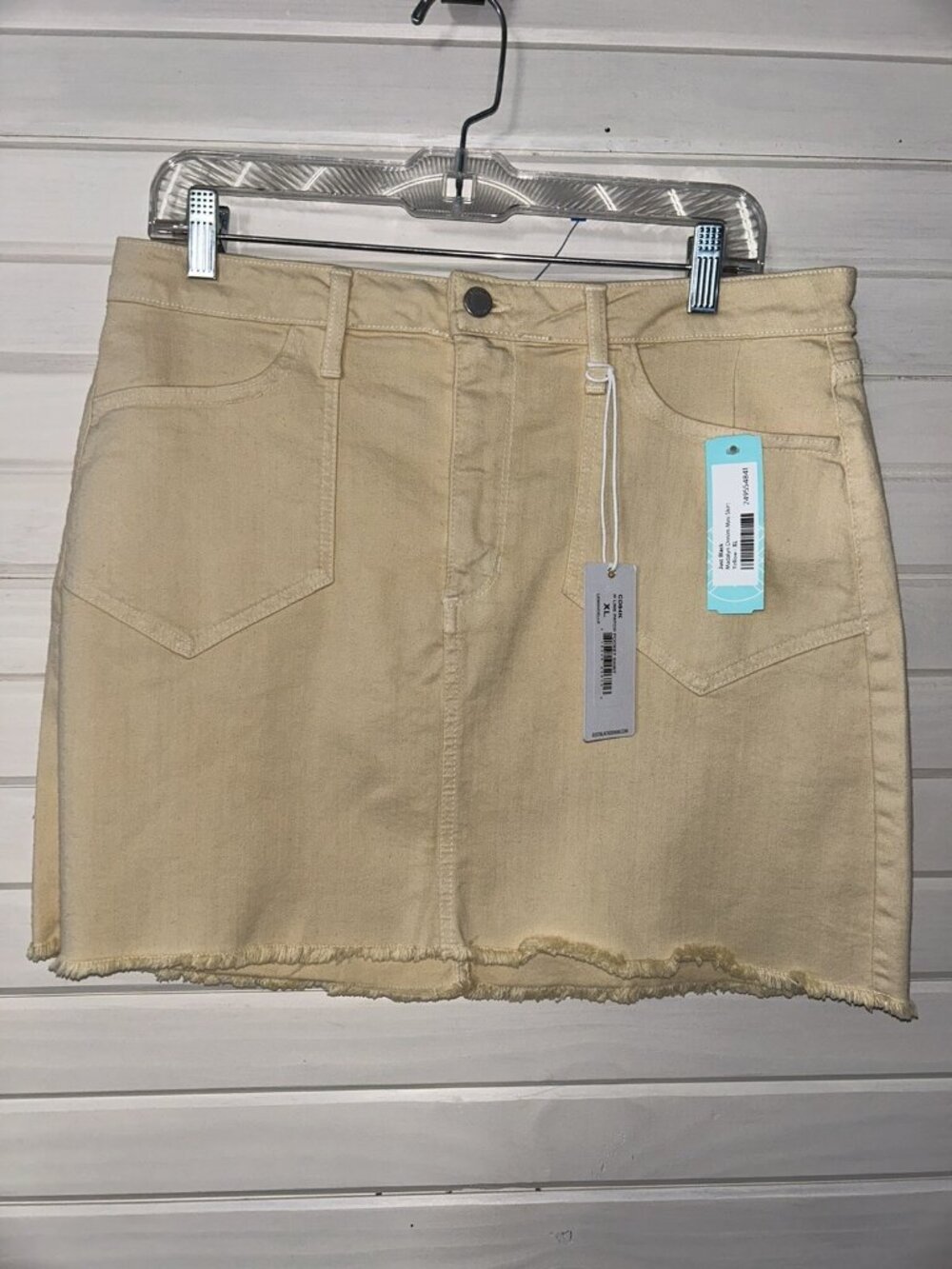 NWT Just Black Stitch Fix Sz XL Yellow Madalyn Denim Mini Skirt Pockets Frayed